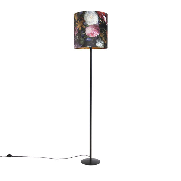 vloerlampen Vloerlamp zwart met velours kap bloemen dessin 40 cm Simplo StofStaal Multicolor Hou jij wel van een romantische touch in je Dan is deze leuke