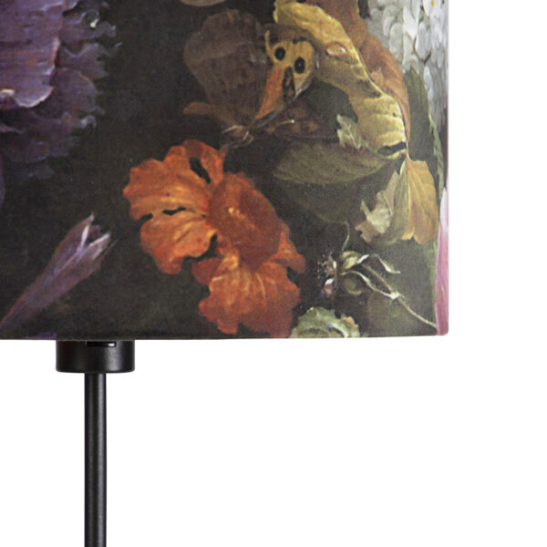 Vloerlamp zwart met velours kap bloemen 35 cm - Parte - Afbeelding 2