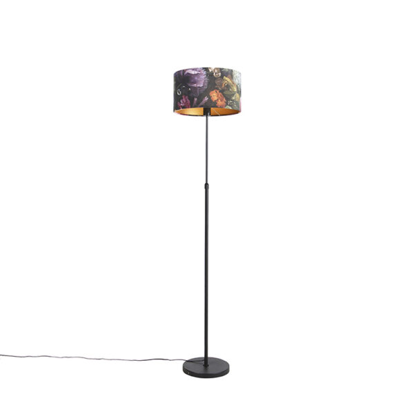 vloerlampen Vloerlamp zwart met velours kap bloemen 35 cm Parte StofStaal Multicolor Hou jij wel van een opvallende vloerlamp in je Dan is deze echt iets voor