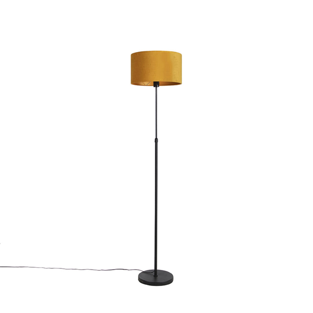 vloerlampen Vloerlamp zwart met velours kap okergele goud 35 cm Parte StofStaal Geel Hou jij wel van een klassieke touch in je Dan is deze vloerlamp echt iets