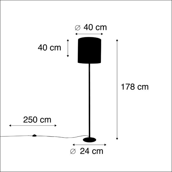 Vloerlamp zwart met velours kap roze met goud 40 cm - Simplo - Afbeelding 3
