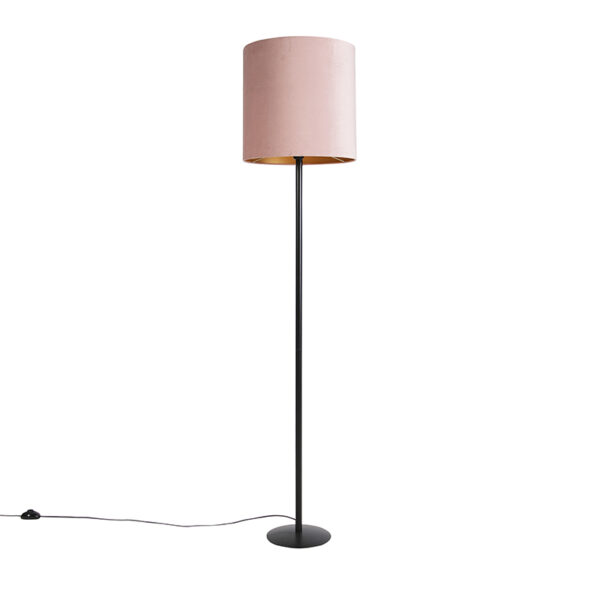 vloerlampen Vloerlamp zwart met velours kap roze goud 40 cm Simplo StofStaal Roze Een romantische lamp in huis deze Hij is 178 hoog een eyecatcher De voet heeft