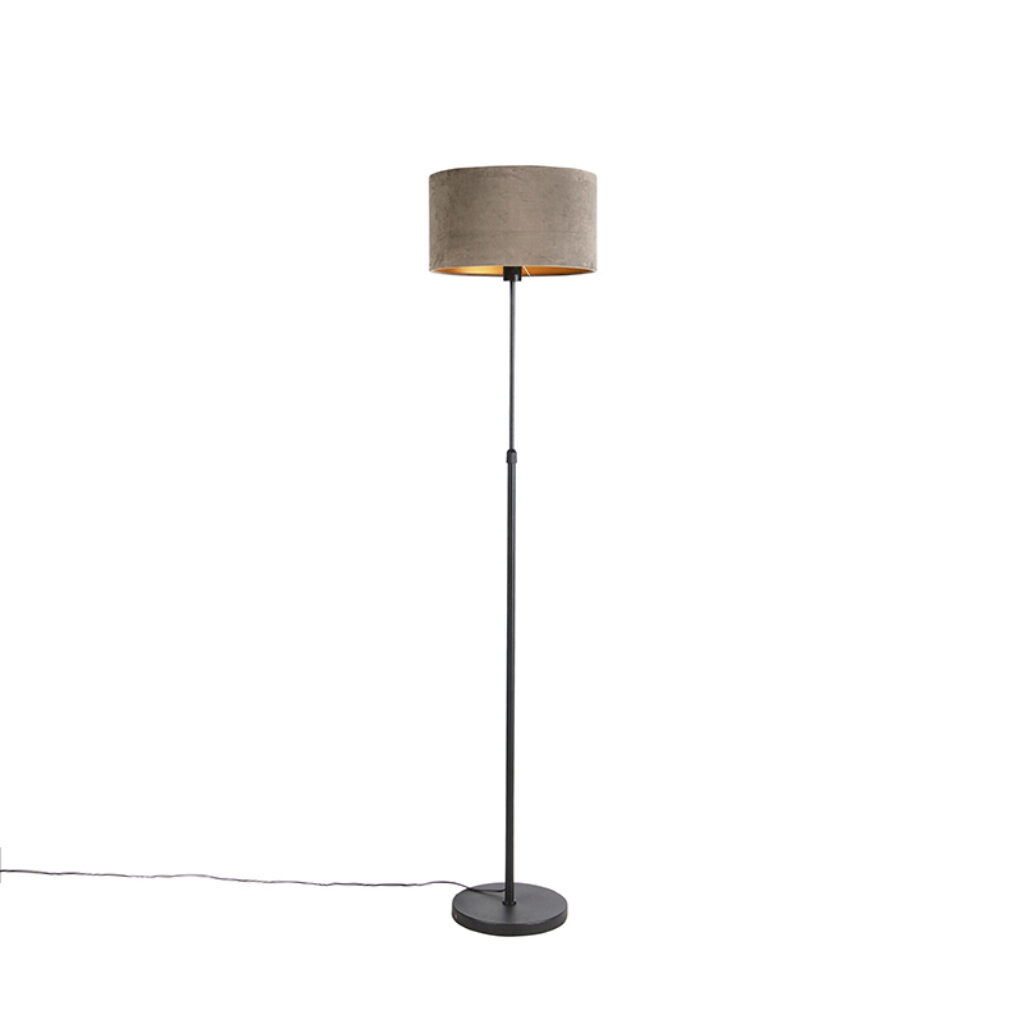vloerlampen Vloerlamp zwart met velours kap taupe goud 35 cm Parte StofStaal Taupe Hou jij wel van een klassieke touch in je Dan is deze vloerlamp echt iets