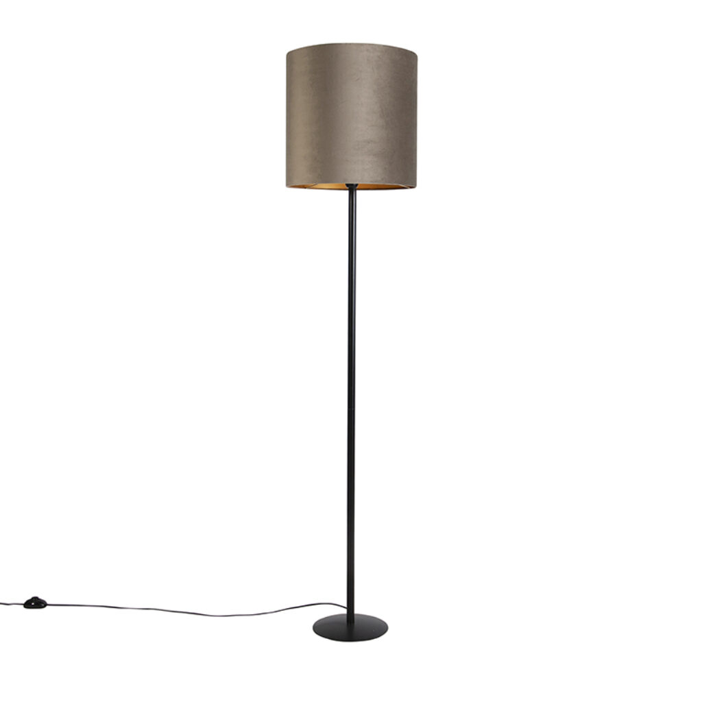vloerlampen Vloerlamp zwart met velours kap taupe en goud 40 cm Simplo StofStaal Taupe Een romantische lamp in huis deze Hij is 178 hoog een eyecatcher De voet