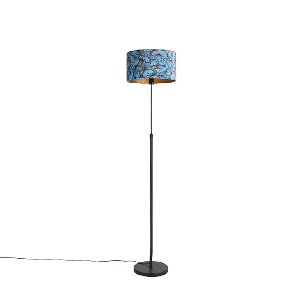 vloerlampen Vloerlamp zwart met velours kap vlinders 35 cm Parte StofStaal Multicolor Hou jij wel van een opvallende vloerlamp in je Dan is deze echt iets voor