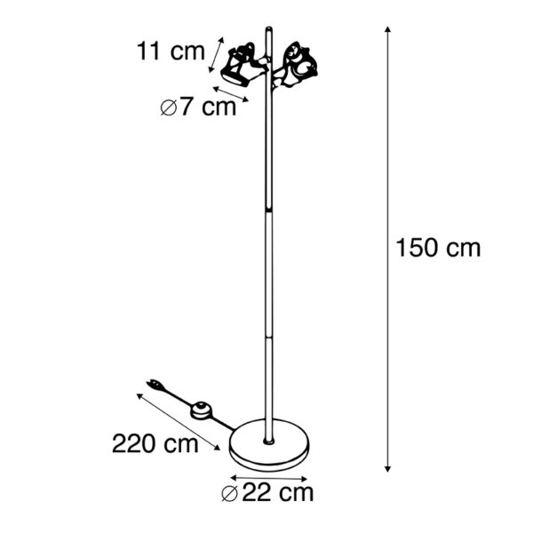 Industriële vloerlamp zwart 2-lichts - Suplux - Afbeelding 3