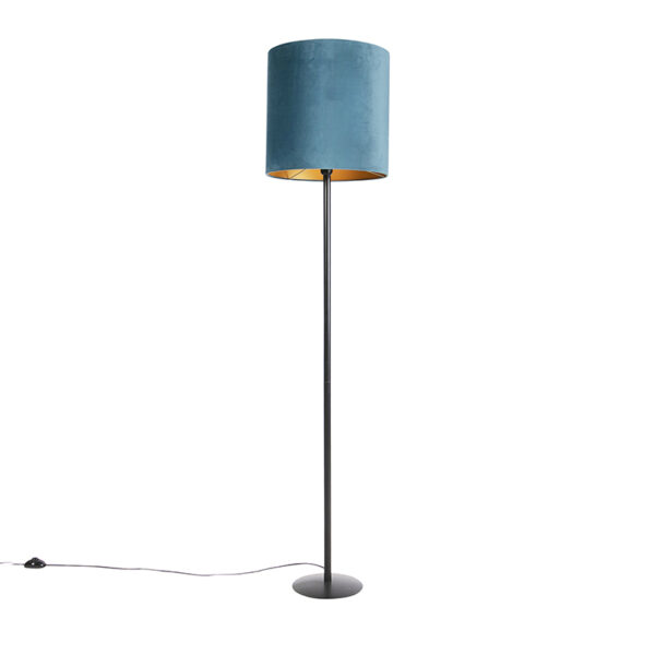 vloerlampen Vloerlamp zwart velours kap blauw met goud 40 cm Simplo StofStaal Blauw Hou jij wel van een romantische touch in je Dan is deze leuke vloerlamp echt