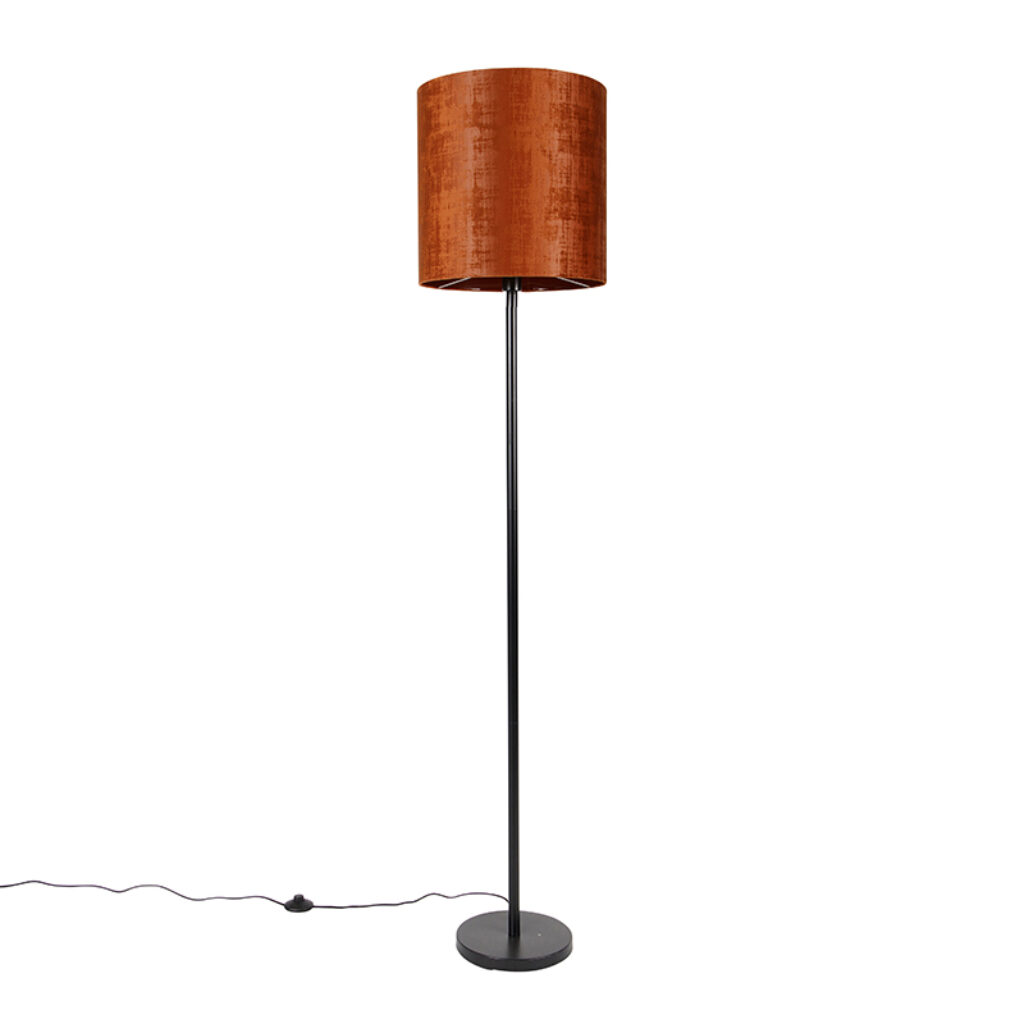 vloerlampen Vloerlamp zwart velours kap oranje 40 cm Simplo StaalStof Oranje Een erg gezellige vloerlamp dat is onze Simplo. Mooi afgewerkt met armatuur en