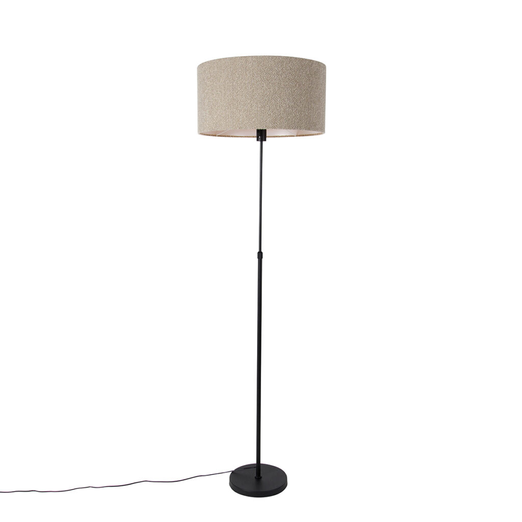 vloerlampen Vloerlamp zwart verstelbaar met boucle kap taupe 50 cm Parte StaalStof Zwart