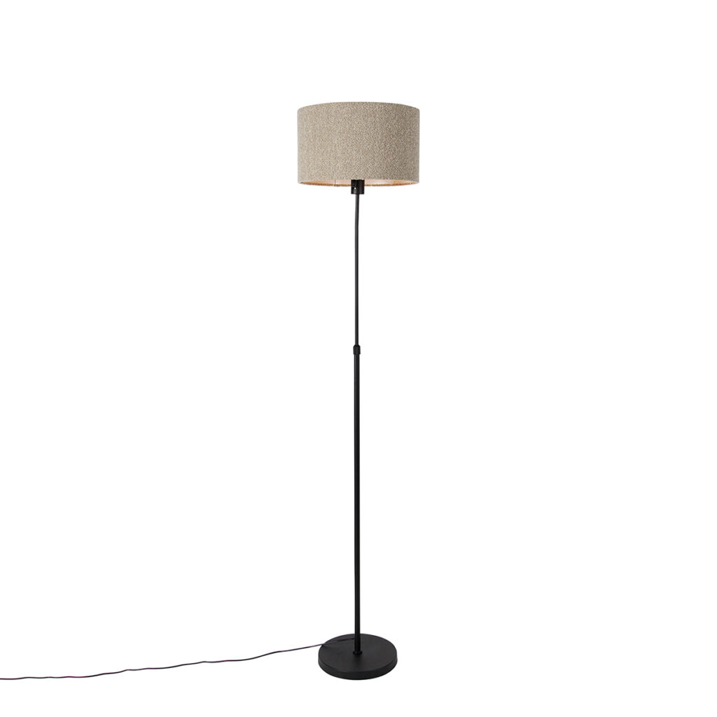 vloerlampen Vloerlamp zwart verstelbaar met boucle kap taupe 35 cm Parte StaalStof Zwart