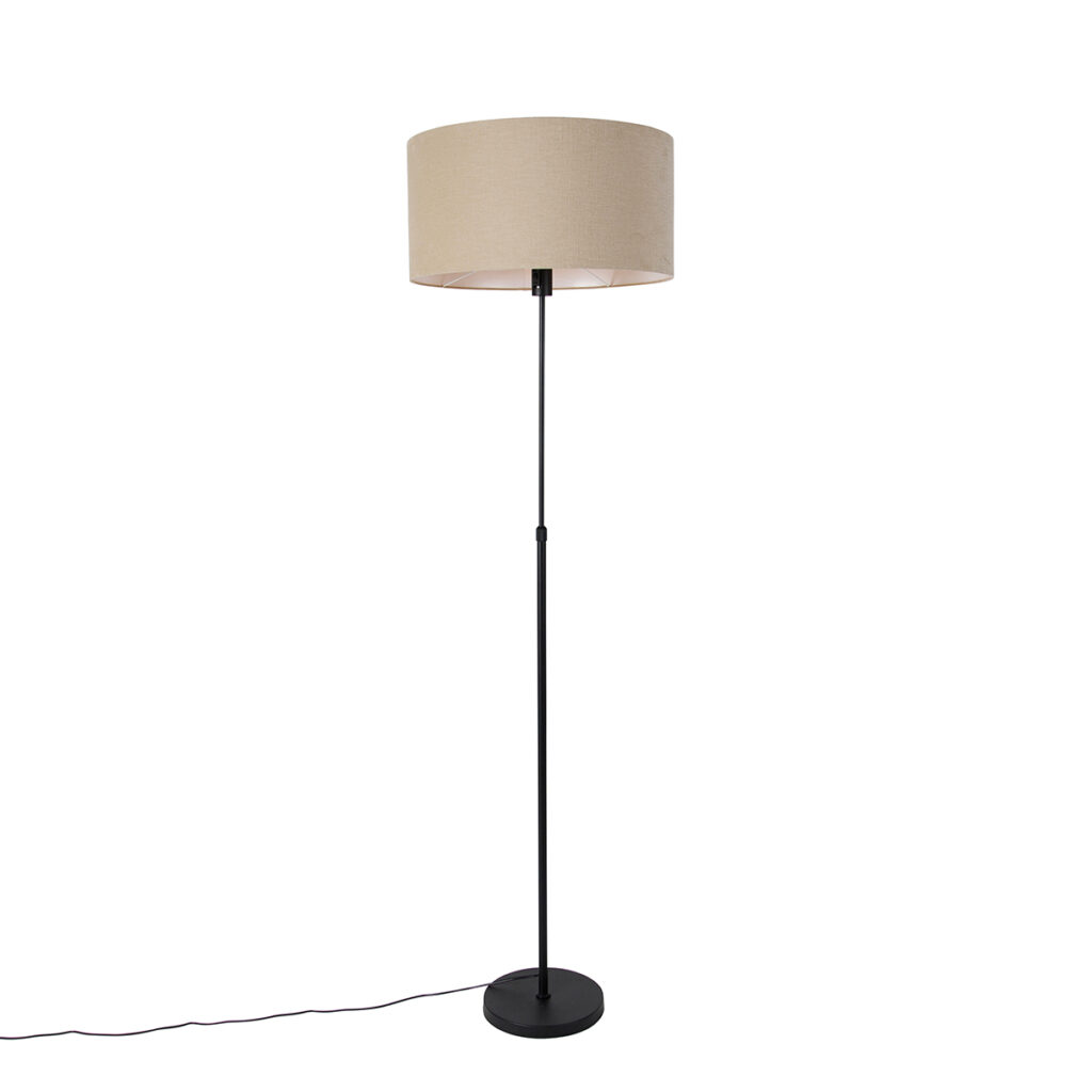 vloerlampen Vloerlamp zwart verstelbaar met kap lichtbruin 50 cm Parte StaalStof Zwart