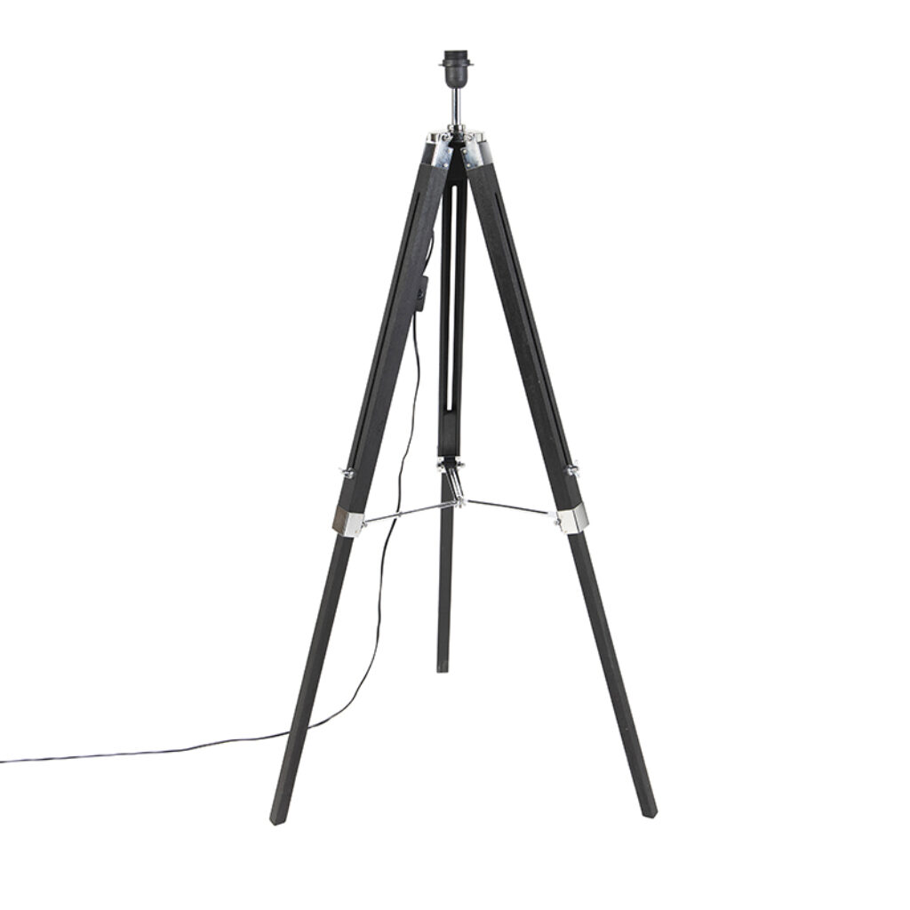 vloerlampen Vloerlamp zwart zonder kap Tripod HoutStaal Zwart Deze stoere driepoot staat als een huis met het slanke voorkomen echte eyecatcher. De robuuste