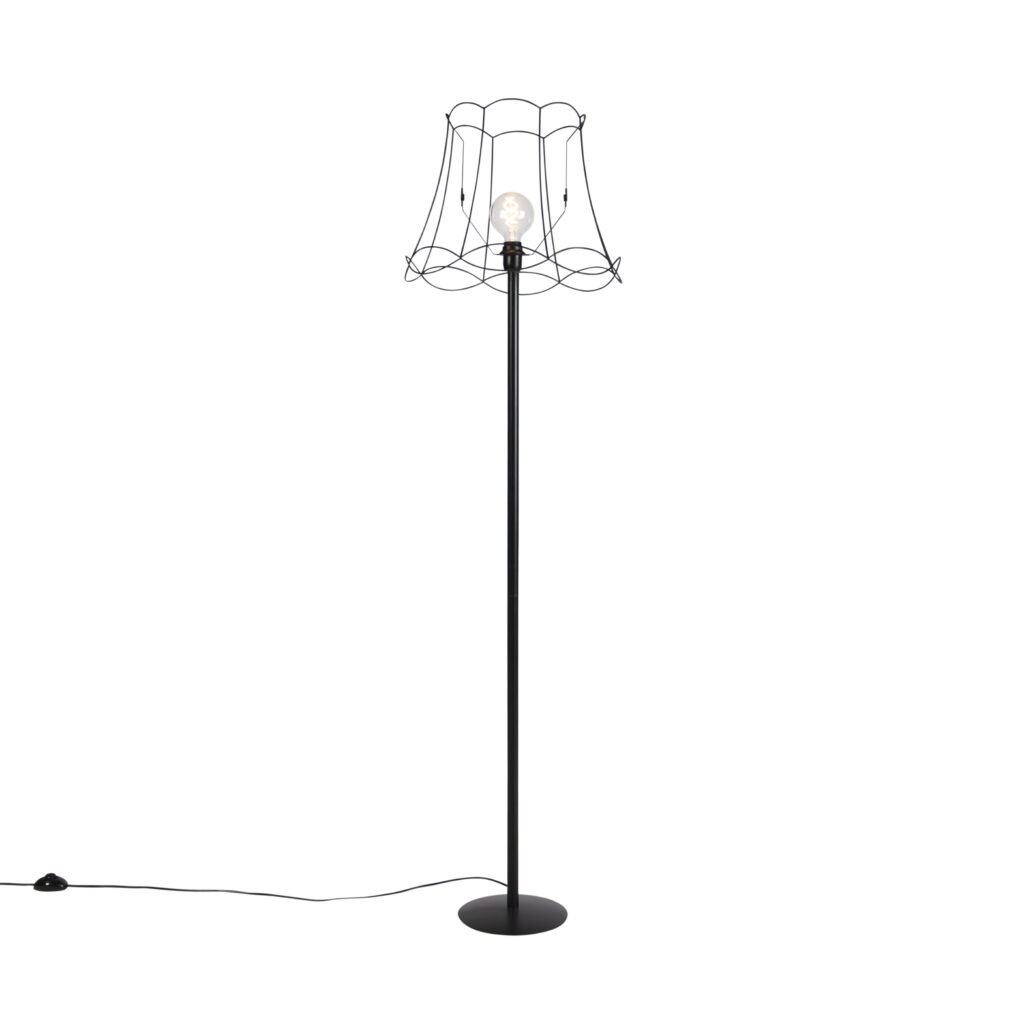 vloerlampen Zwarte vloerlamp met Granny Frame kap zwart 45 cm Simplo Staal Zwart Authentiek in een nieuw Deze prachtige heeft het ontwerp van de oude lampenkap