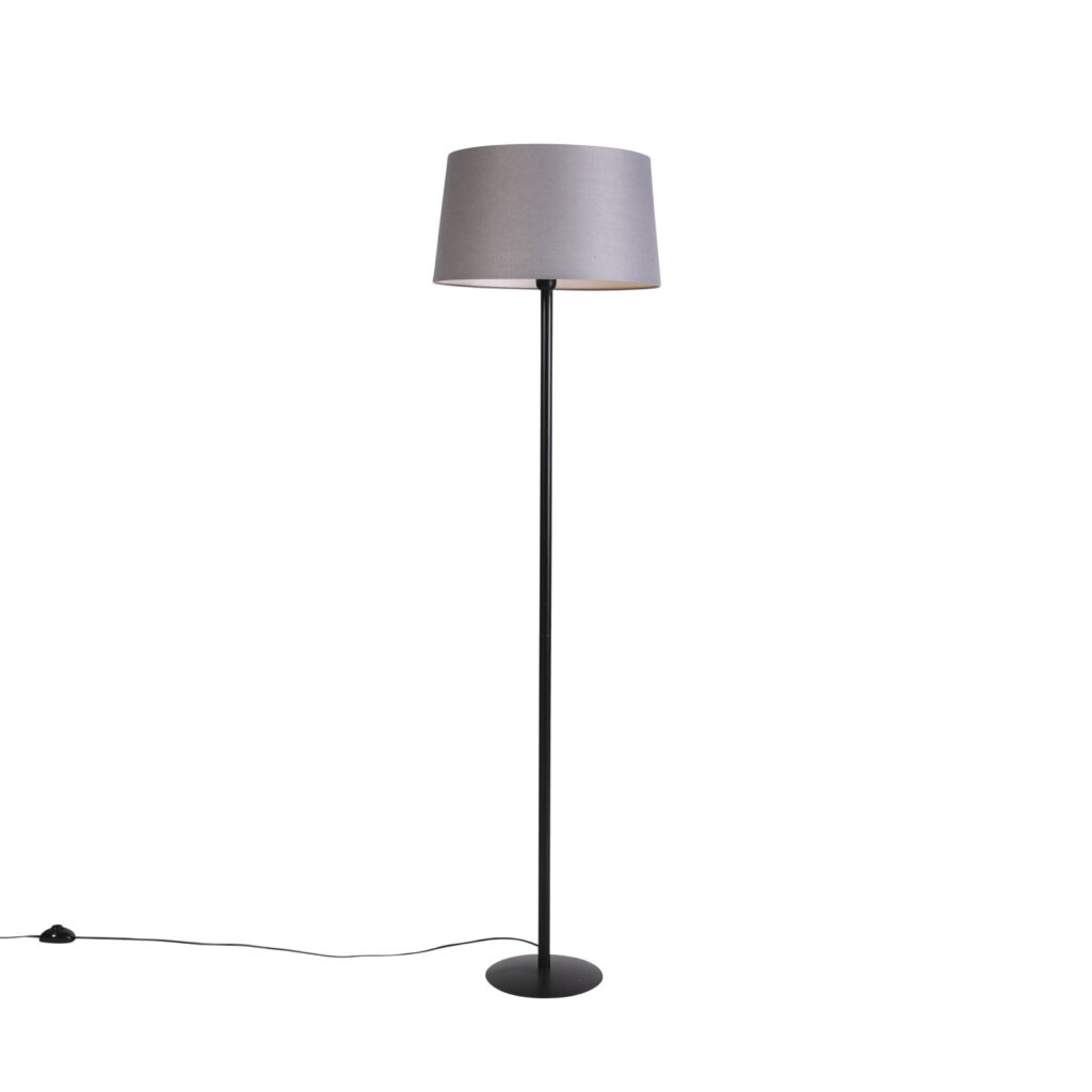 vloerlampen Zwarte vloerlamp met linnen kap donkergrijs 45 cm Simplo LinnenStaal Donkergrijs Een moderne afgewerkt in zwart metaal. De donkergrijze lampenkap