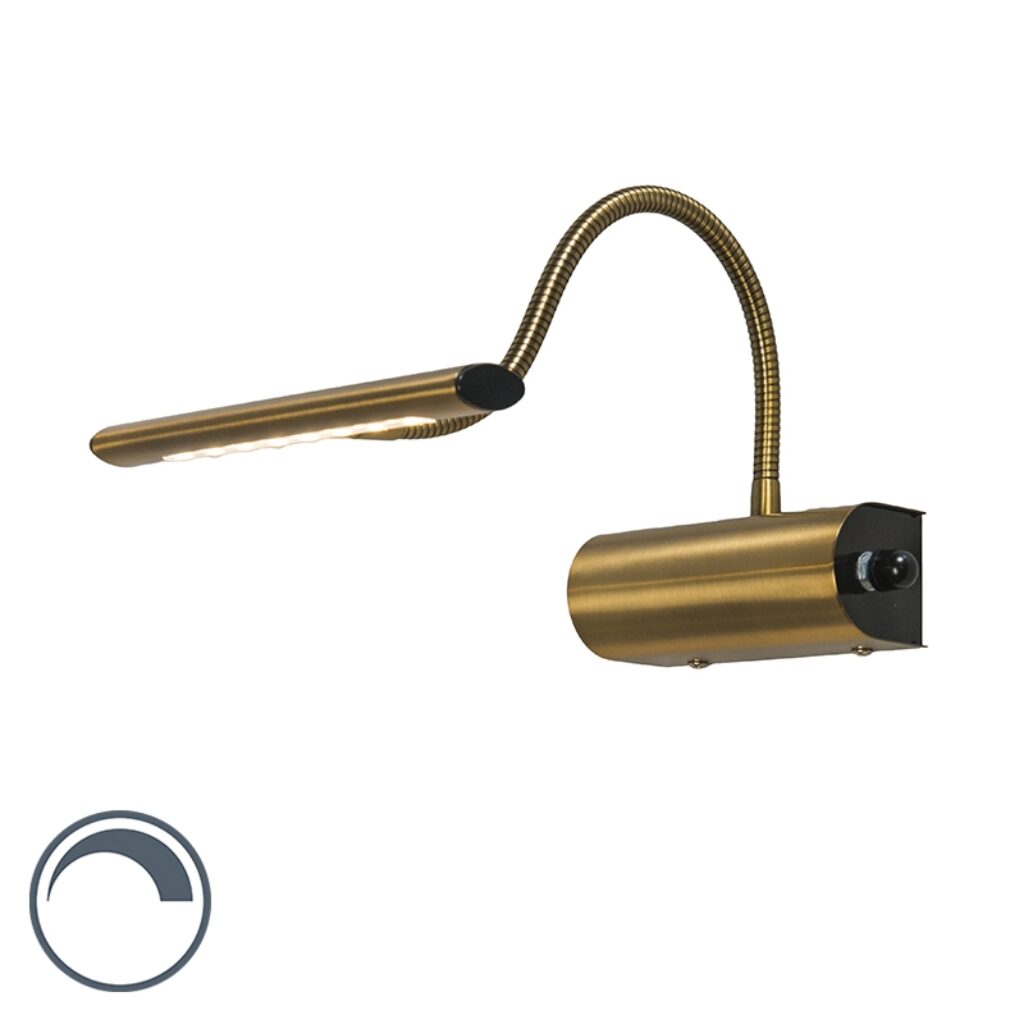 wandlampen Art Deco wandlamp brons incl. LED Tableau Metaal Brons De energiezuinige is uitgevoerd in een superstrakke finish en voorzien van flexibele arm. Je