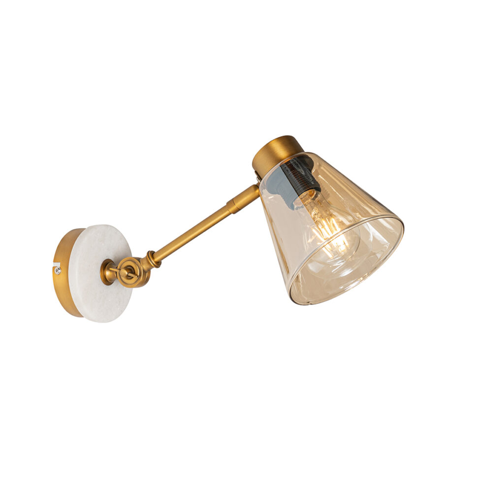 wandlampen Art deco wandlamp brons met marmer en amber glas Nina GlasStaalSteen Beton Brons Zeg je art interieur dan zeg Deze heeft een bronzen kleur is gemaakt