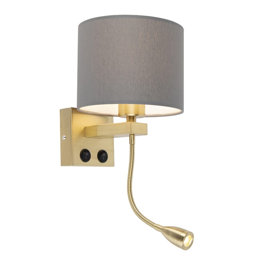 wandlampen Art deco wandlamp goud met grijze kap Brescia MetaalStof Grijs go Deze is perfect om je muur een romantische look te geven. Het praktische en