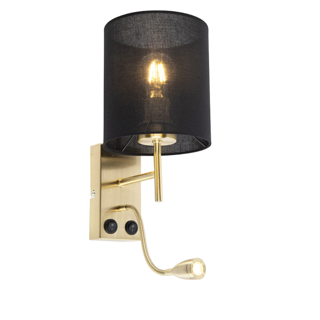 wandlampen Art Deco wandlamp goud met katoenen zwarte kap Stacca StaalKatoen Een touch in je interieur dat is deze Stacca. Deze perfect om muur een of retro