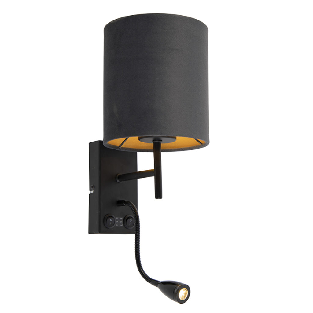 wandlampen Art Deco wandlamp zwart met velours donkergrijze kap Stacca StaalStof Grijs Een touch in je interieur dat is deze Stacca. Deze perfect om muur een