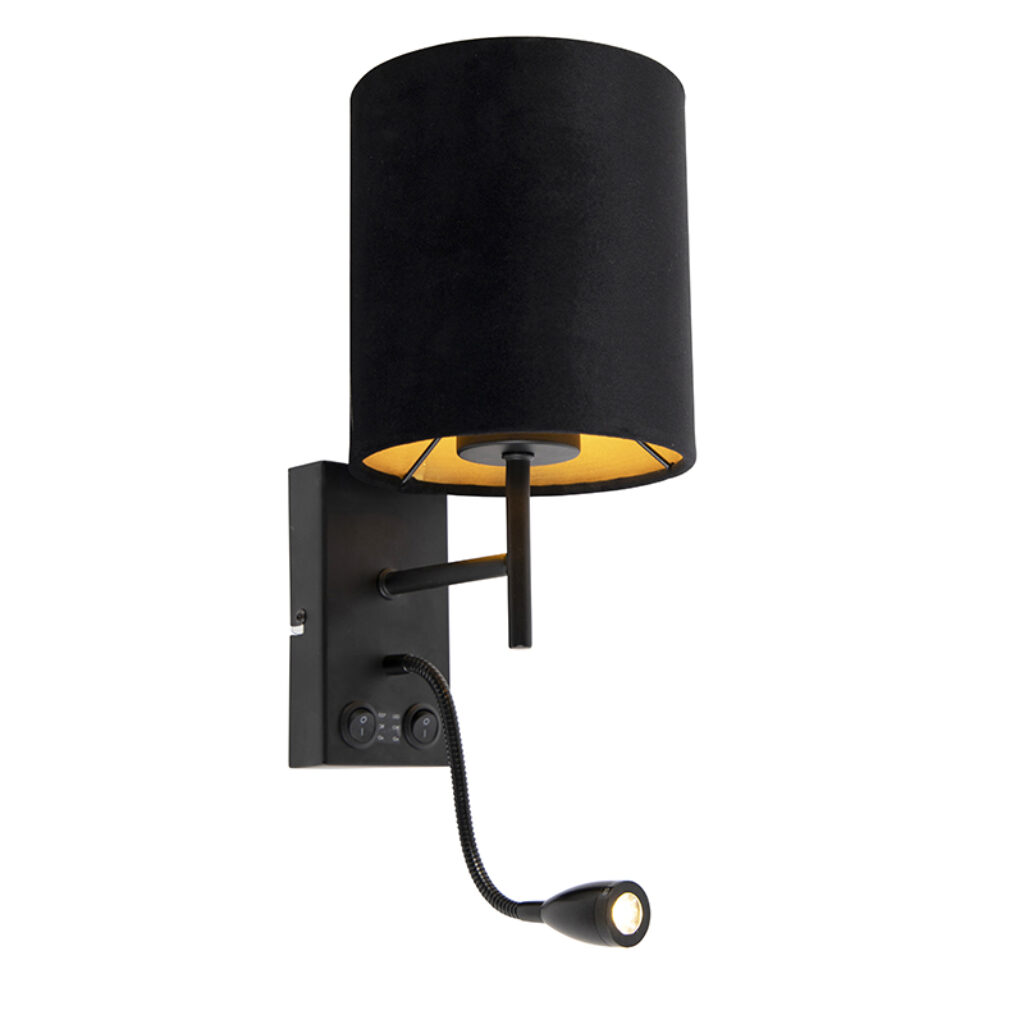wandlampen Art Deco wandlamp zwart met velours kap Stacca StaalStof Zwart Een touch in je interieur dat is deze Stacca. Deze perfect om muur een moderne look te