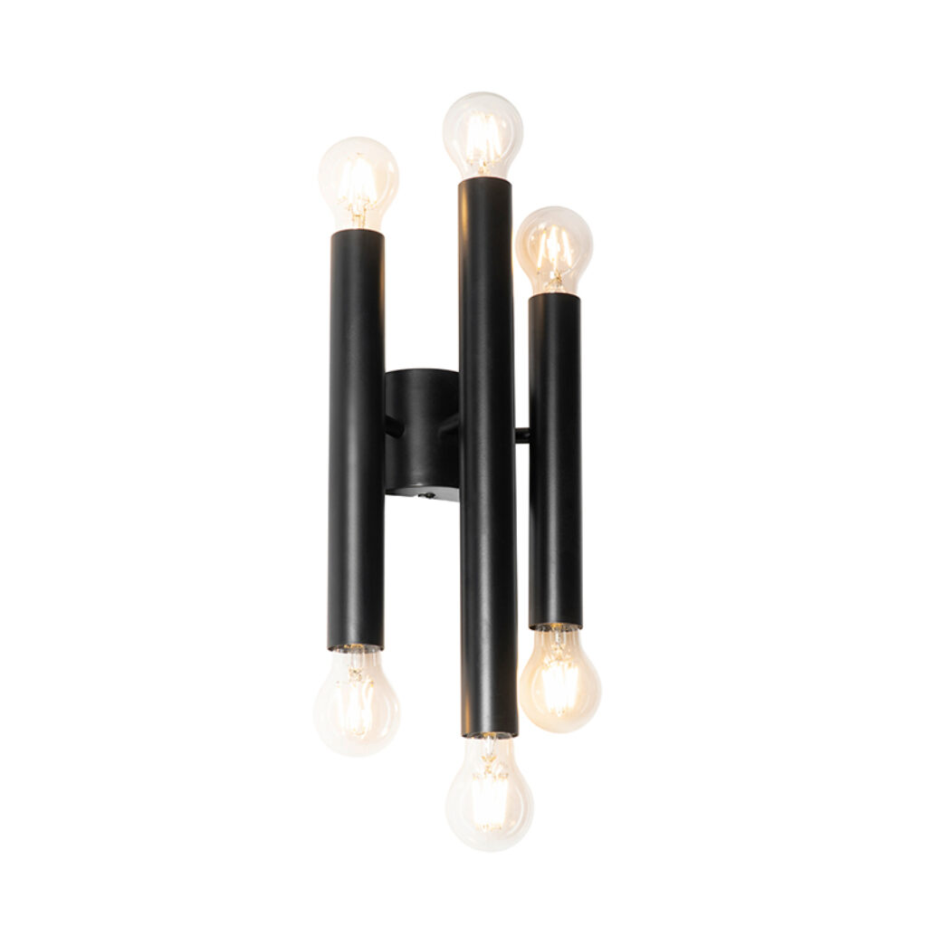wandlampen Art Deco wandlamp zwart Tubi Staal Zwart Wauw wat een chique is heeft luxe uitstraling door zijn stalen armatuur die afgewerkt in het zwart. Doordat
