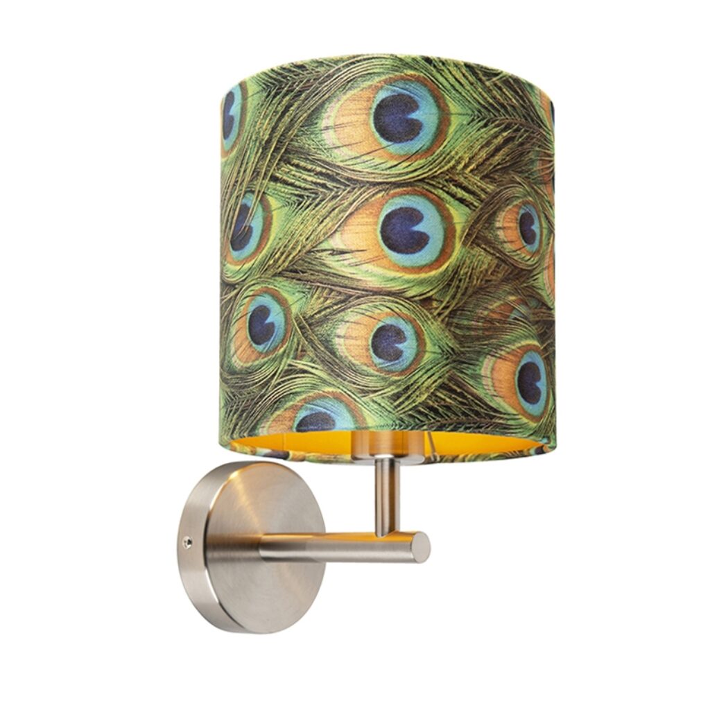 wandlampen Botonische wandlamp staal met velours kap pauw Combi MetaalStof Blauw go Deze cilindervormige van is perfect om je muur een vintage look te geven.