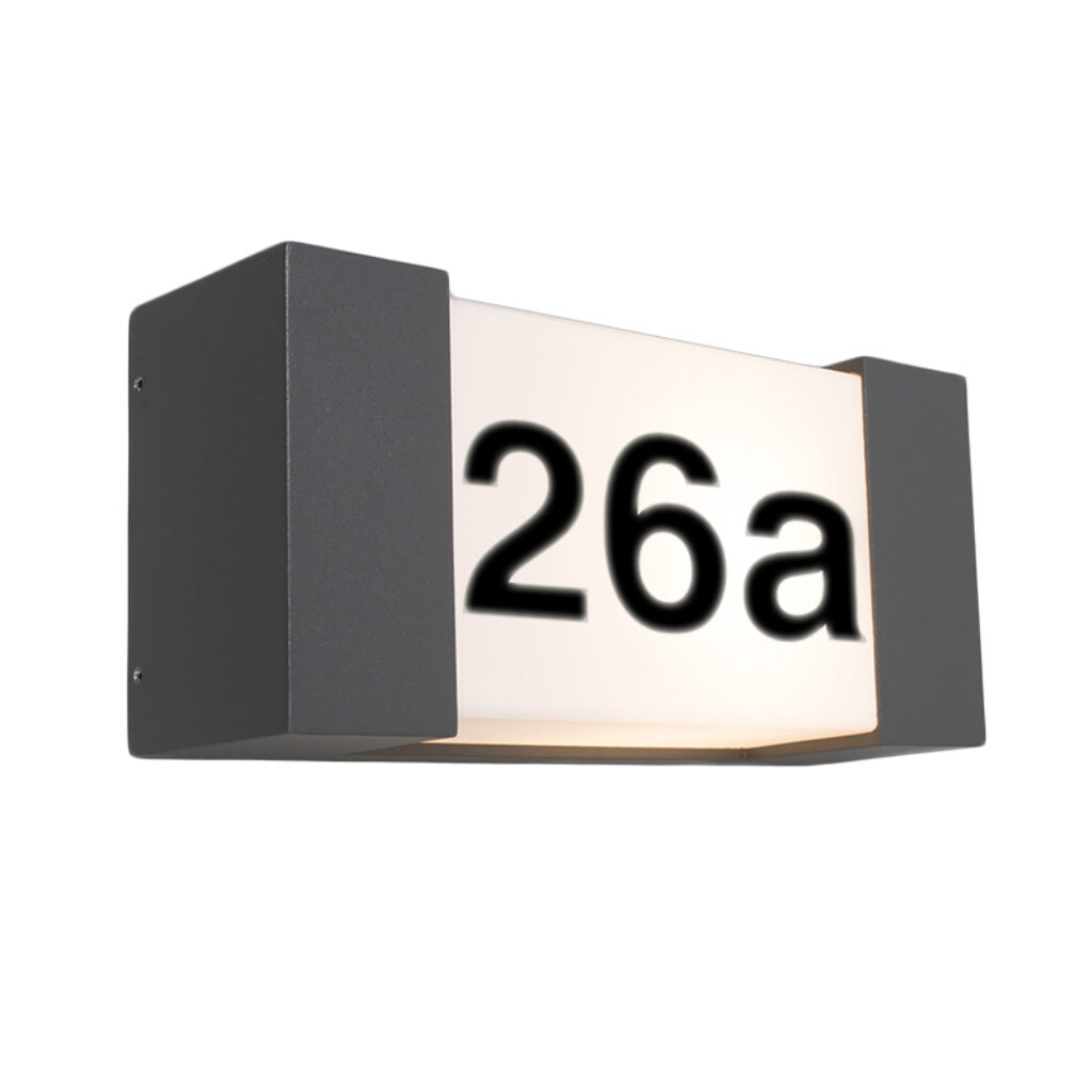 wandlampen buiten Buitenwandlamp antraciet met huisnummer IP54 Tide H AluminiumKunststof Donkergrijs Een topkwaliteit moderne buitenwandlamp H. Deze functionele