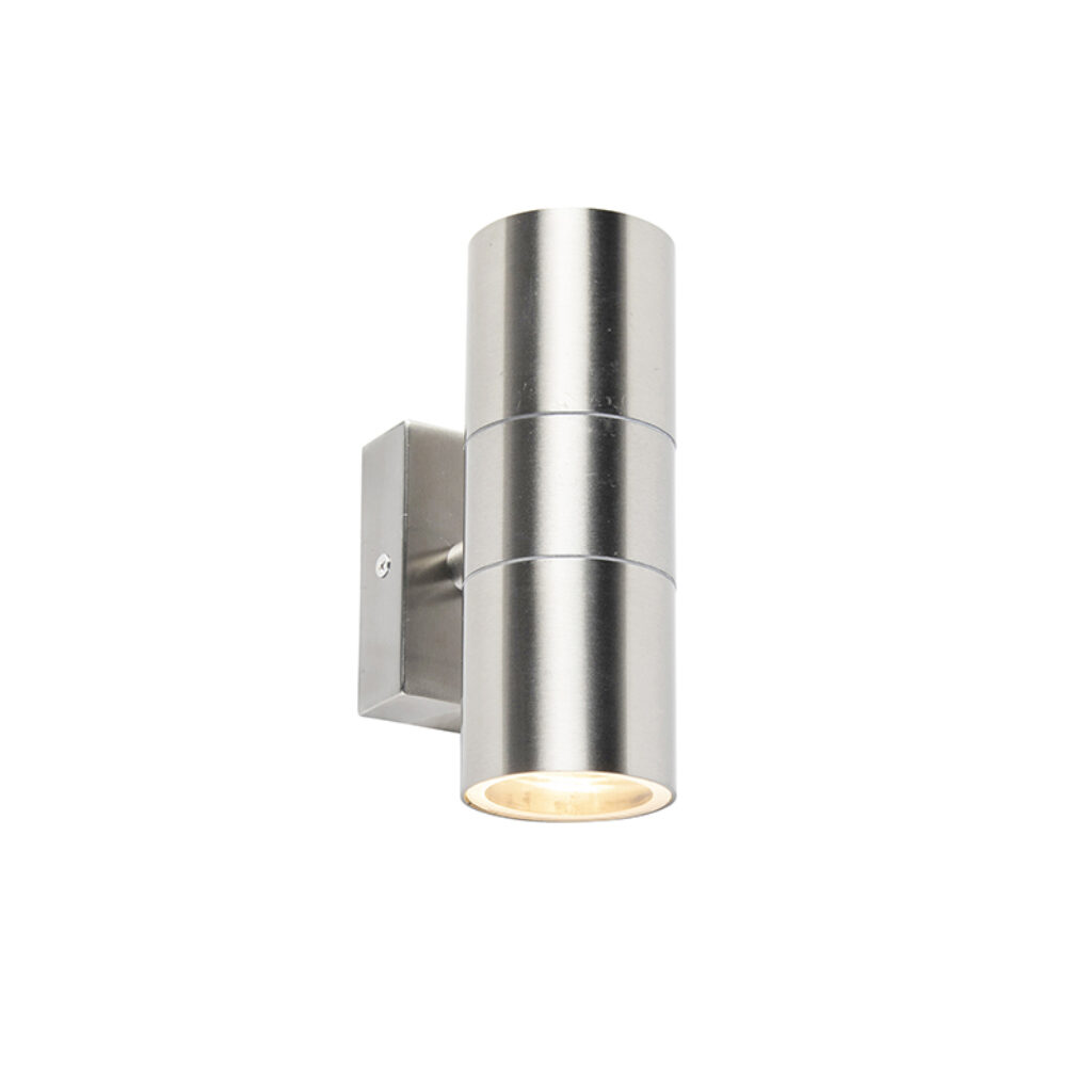 wandlampen buiten Buitenwandlamp staal IP44 Duo Roestvrij Staal Deze wandlamp is een super functionele buitenlamp met strakke vormgeving. Het licht van deze