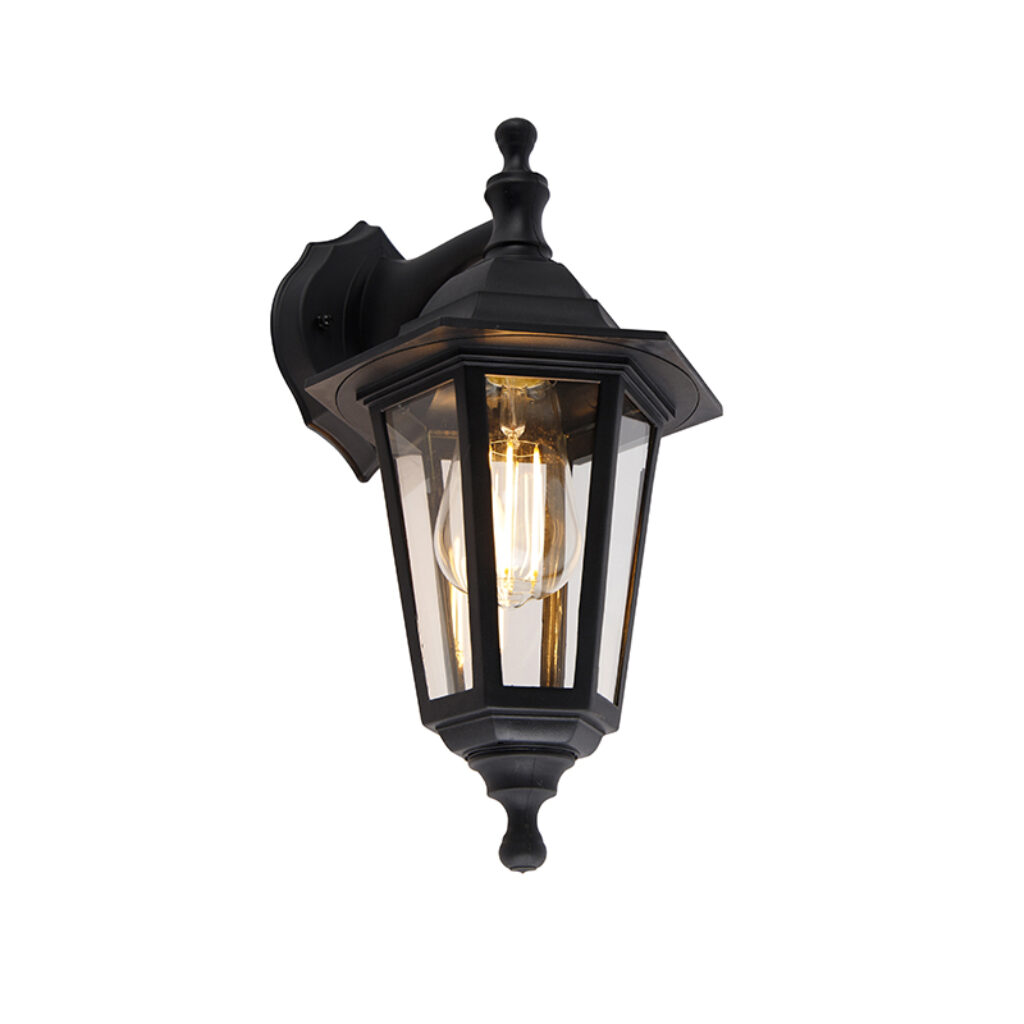 wandlampen buiten Klassieke buitenwandlamp zwart IP44 New Haven GlasKunststof Zwart Met je een romantische sfeer aan buitenmuren. Hij is afgewerkt in kunststof