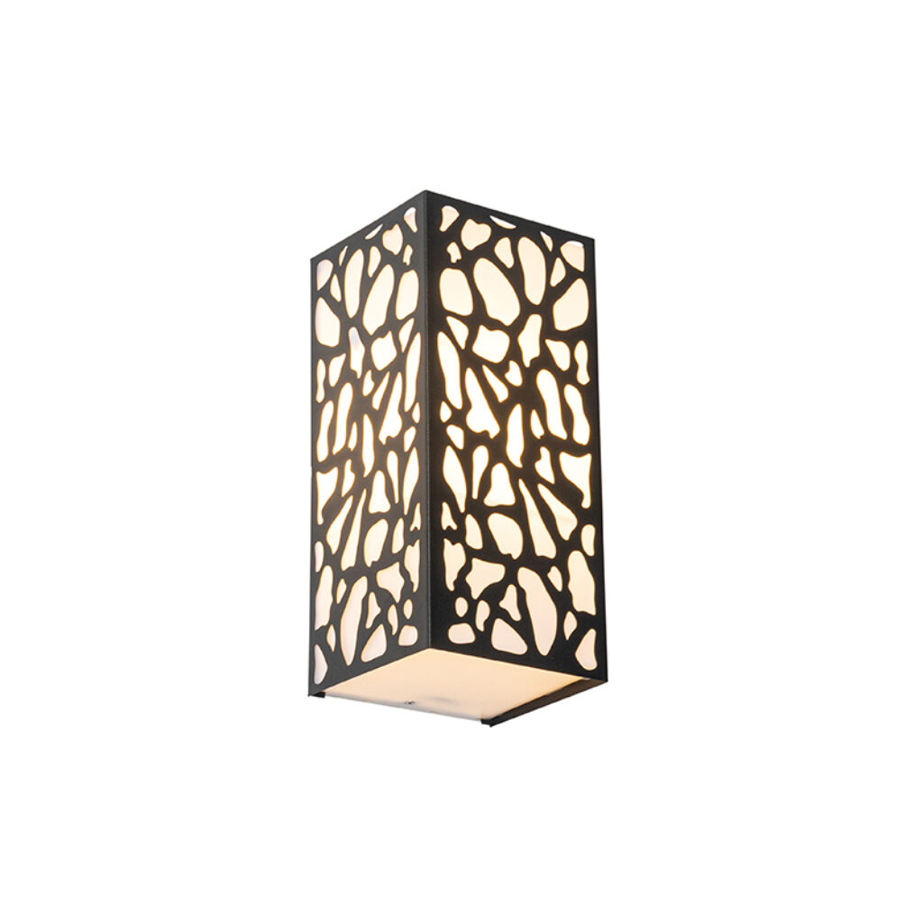 wandlampen buiten Klassieke wandlamp zwart IP44 Nicole GlasStaal Zwart Deze opvallende zorgt voor een prachtige lichteffect door het gevlekte patroon. De lamp