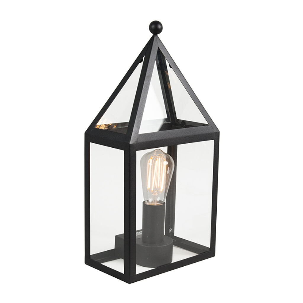 wandlampen buiten Landelijke buitenwandlamp zwart Amsterdam 2 GlasRoestvrij staal Zwart Deze prachtige wandlamp bestaat uit een frame in de vorm van huisje