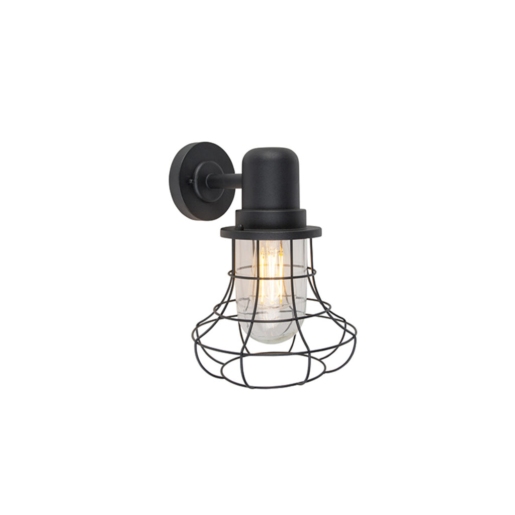 wandlampen buiten Landelijke buitenwandlamp zwart IP44 Moreno GlasMetaal Zwart Geen standaard buitenlamp is deze maar dat maakt hem juist zo leuk en uniek. Aan