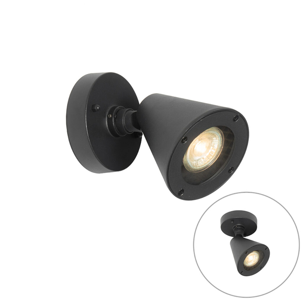 wandlampen buiten Moderne wandlamp zwart IP44 verstelbaar Ciara AluminiumGlas Zwart Buitenlamp is zowel geschikt voor tegen de muur of op het plafond. De spot