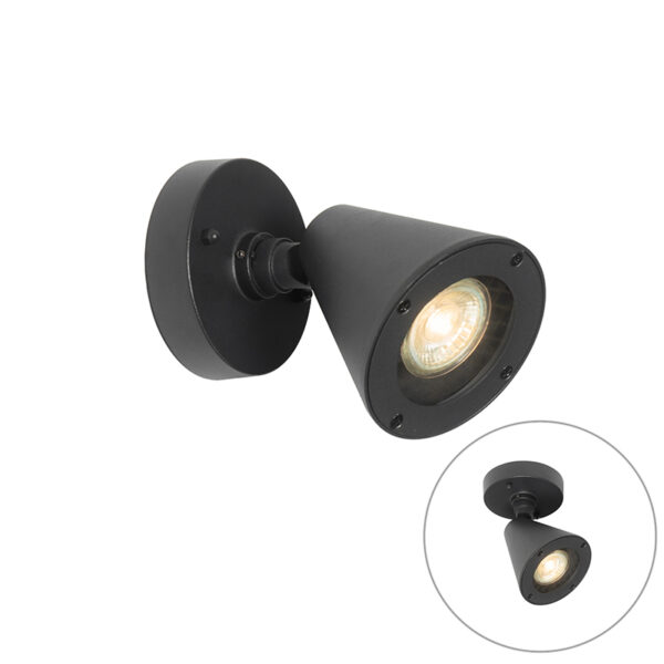 wandlampen buiten Moderne wandlamp zwart IP44 verstelbaar Ciara AluminiumGlas Zwart Buitenlamp is zowel geschikt voor tegen de muur of op het plafond. De spot