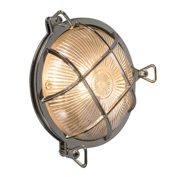 wandlampen buiten Retro wandlamp chroom IP44 Nautica rond StaalGlas Chroom Deze dimbare en plafondlamp in de nautische stijl heeft een gelijknamige Nautica.