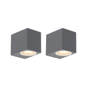 wandlampen buiten Set van 2 moderne donkergrijs IP44 Baleno Aluminium Donkergrijs De I is een echte eyecatcher voor in en om je huis. Hij geeft fraai