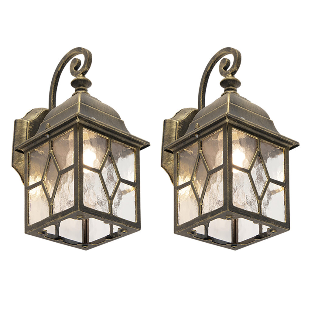 wandlampen buiten Set van 2 romantische wandlantaarns brons London AluminiumGlas Brons
