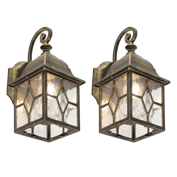wandlampen buiten Set van 2 romantische wandlantaarns brons London AluminiumGlas Brons