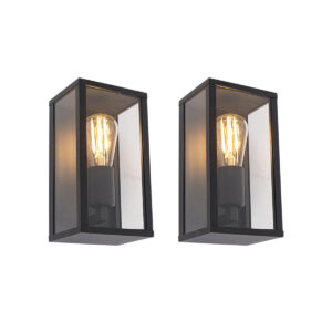 wandlampen buiten Set van 2 zwart 26 cm IP44 Charlois AluminiumGlas Zwart