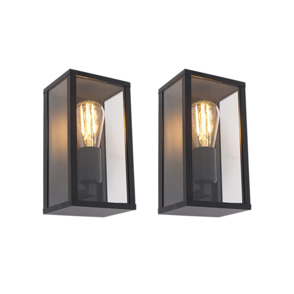 wandlampen buiten Set van 2 zwart 26 cm IP44 Charlois AluminiumGlas Zwart