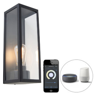 wandlampen buiten Smart buitenwandlamp zwart met glas incl. Wifi ST64 Rotterdam Long AluminiumGlas Zwart Deze wandlamp bestaat uit een rechthoekig frame