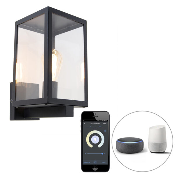 wandlampen buiten Smart buitenwandlamp zwart met glas incl. Wifi ST64 Rotterdam AluminiumGlas Zwart Buiten wandlamp is van onze Deze nu ook te verkrijgen als