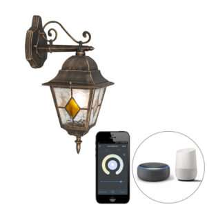 wandlampen buiten Smart vintage wandlantaarn brons incl. Wifi A60 Antigua GlasStaal Brons Ben je op zoek naar een klassieke antiek aandoende Dan is deze echt