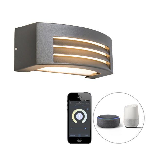 wandlampen buiten Smart wandlamp antraciet IP44 incl. Wifi P45 Hurricane 1 AluminiumKunststof Donkergrijs