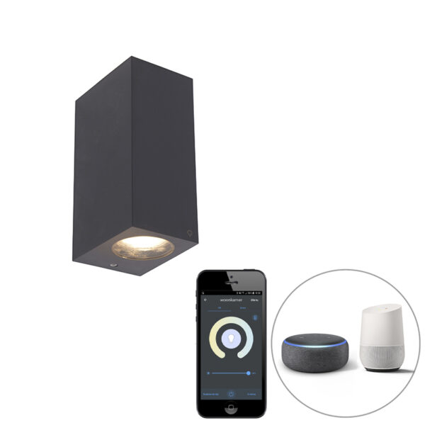 wandlampen buiten Smart wandlamp grijs van kunststof Incl. 2 Wifi GU10 Baleno Kunststof Grijs