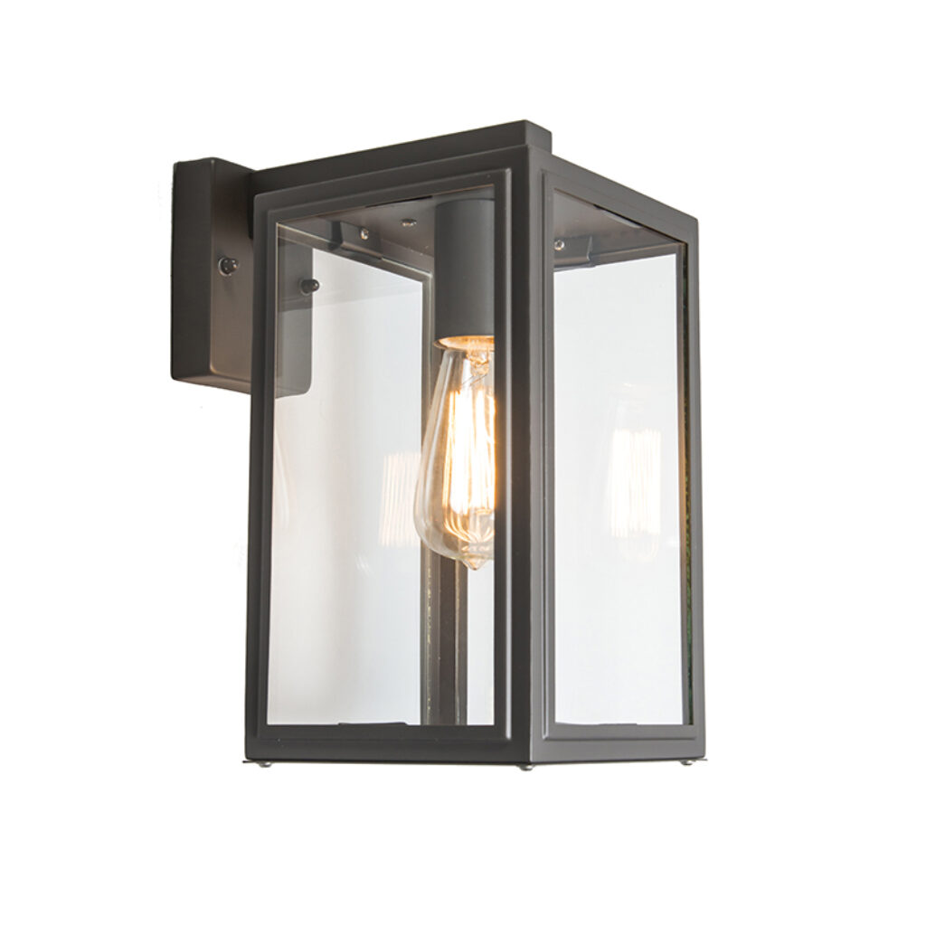 wandlampen buiten wandlamp grijs IP44 Sutton down GlasRoestvrij staal Donkergrijs Deze donker grijze bestaat uit een vierkant frame voorzien van glazen panelen