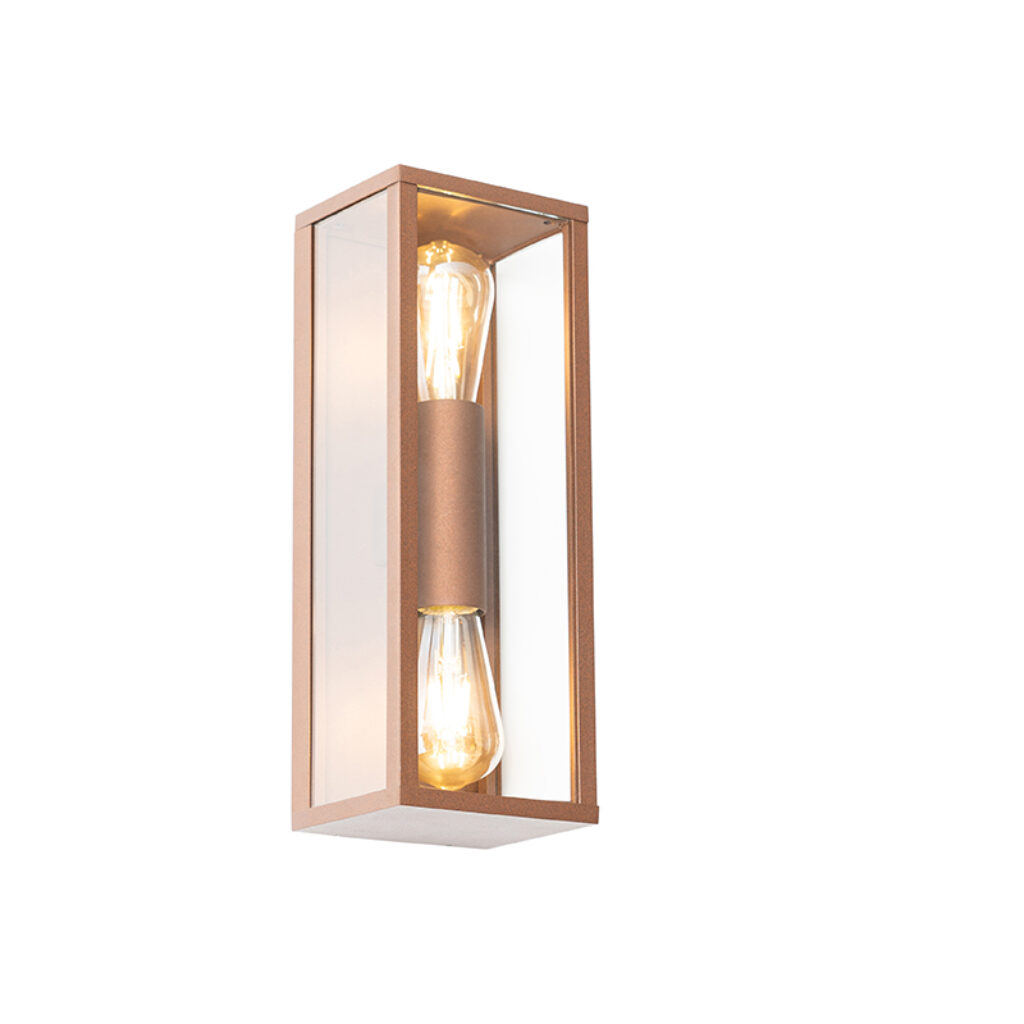 wandlampen buiten wandlamp roestbruin 38 cm IP44 Charlois AluminiumGlas Roestbruin Wauw wat een mooie lamp is Zijn roestbruine kleur en twee lichtpunten zorgen