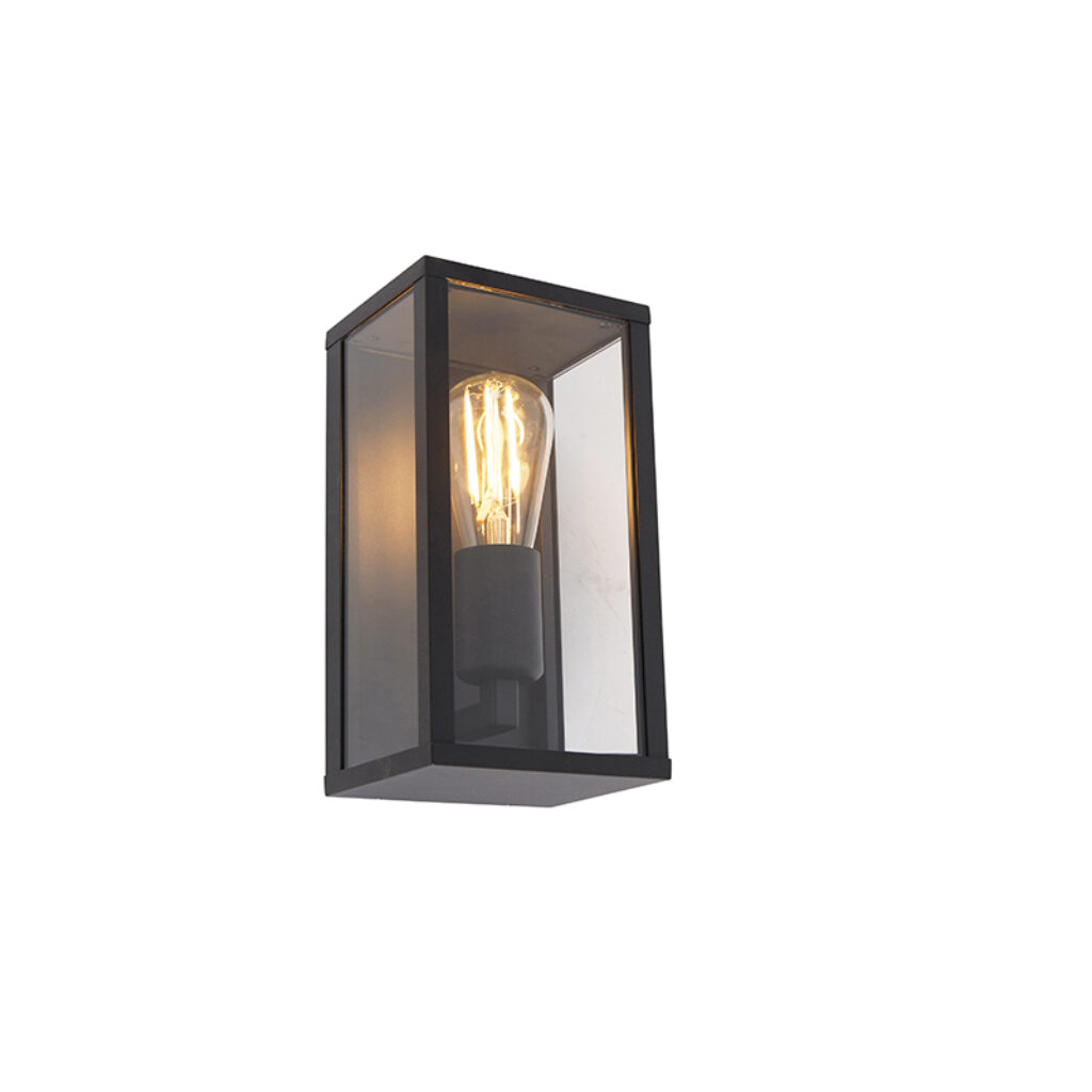 wandlampen buiten wandlamp zwart 26 cm IP44 Charlois AluminiumGlas Zwart Deze bestaat uit een rechthoekig aluminium frame met kunststof. Voorzien van
