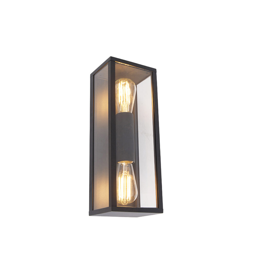 wandlampen buiten wandlamp zwart 38 cm IP44 Charlois AluminiumGlas Zwart Deze stoere is voor de waaghalzen. een dubbeldekker met maar liefst twee lichtbronnen