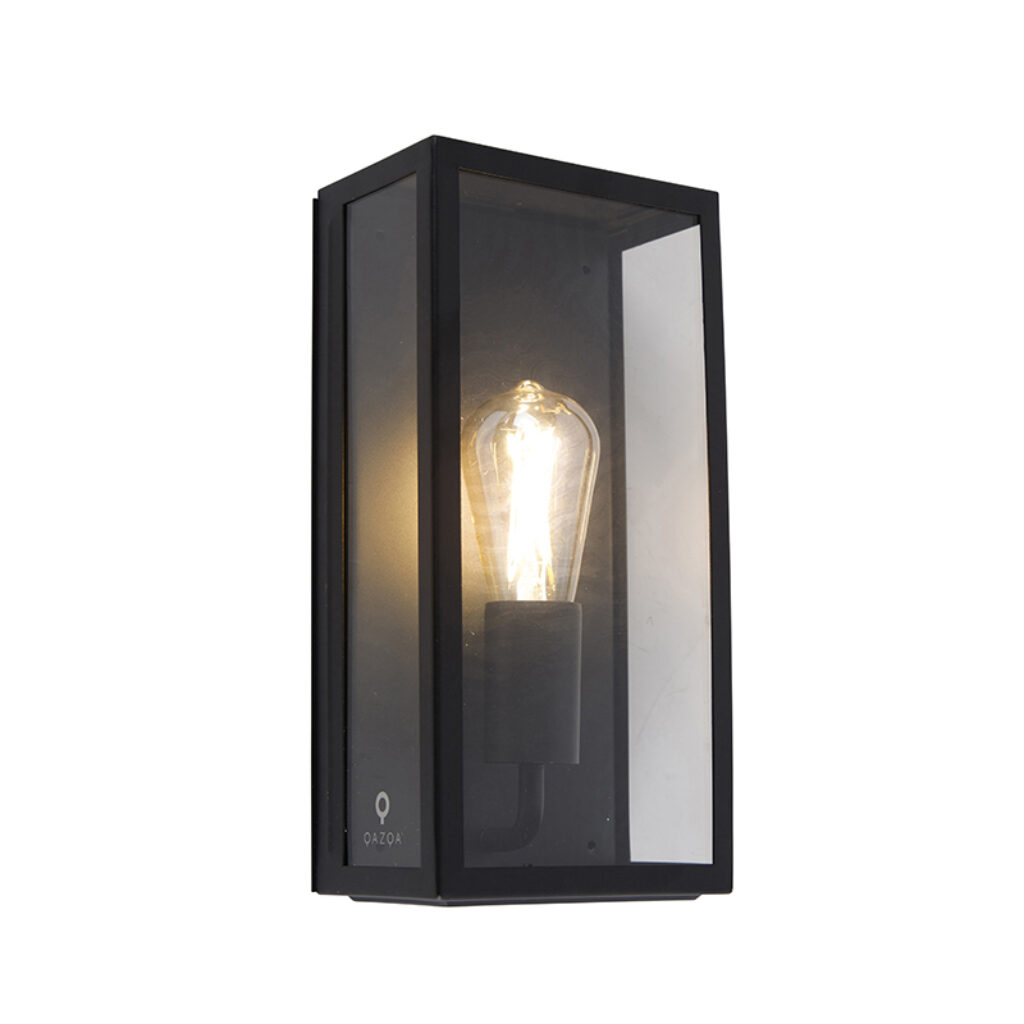 wandlampen buiten wandlamp zwart IP44 met glas Rotterdam GlasRoestvrij staal Zwart Deze bestaat uit een rechthoekig frame voorzien van glazen panelen aan de